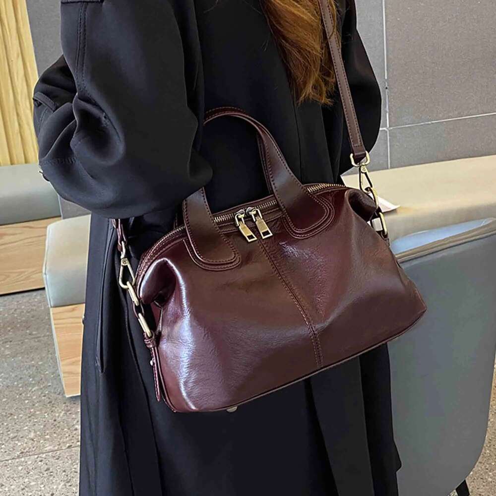 Genuine Leather Woman Bags Retro Shoulder Handbag Vintage Lady Messenger Casual Tote Crossbody Purses Black 2023 New