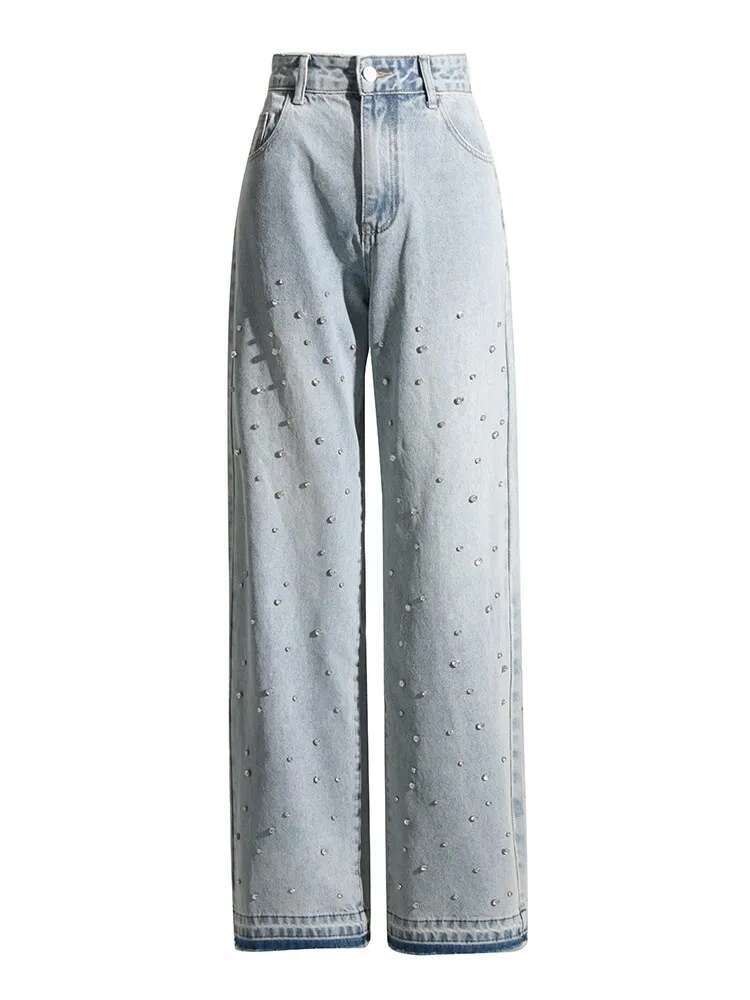 TWOTWINSTYLE Spliced Dias Jeans For Women High Waist Casual Loose Temperament Autumn Jean Female Fashion Style Clothing New