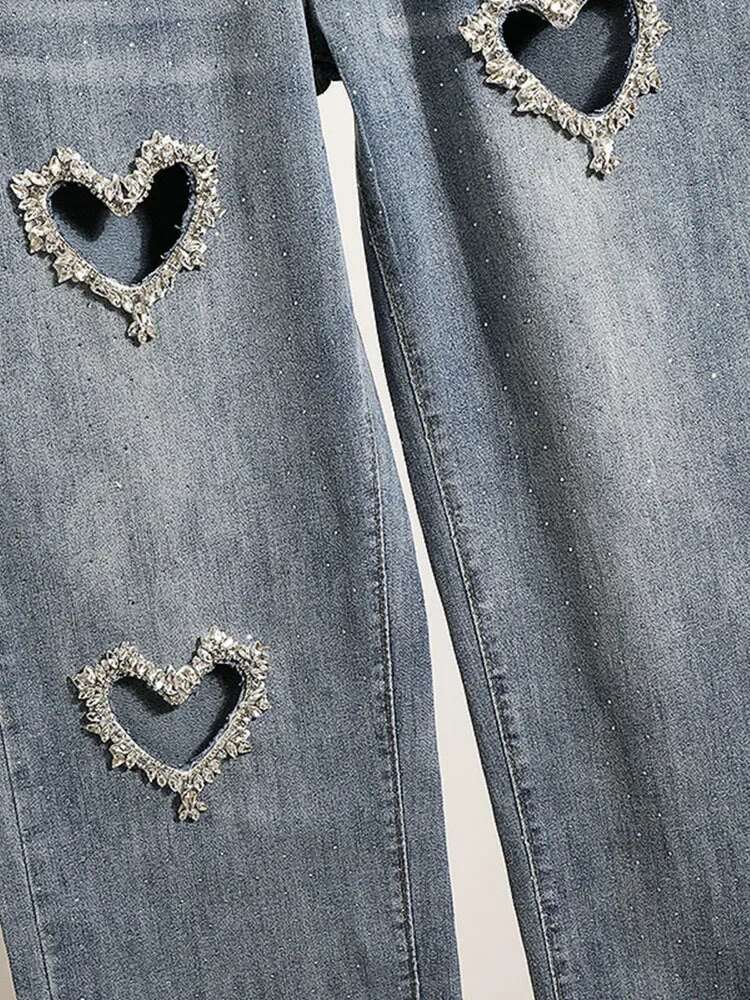 Street Spring Autumn Loose Slimming Straight High Waist Jeans Wide Leg Pants Women Heart Shape Dia Denim Baggy Trousers