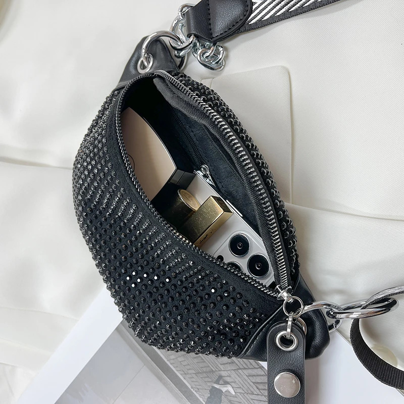 Fashion Leather Female Belt Bag Ladies Diamond Fanny pack Hip pack Woman Shoulder Crossbody Chest Bags Chain Waist Bags 250317