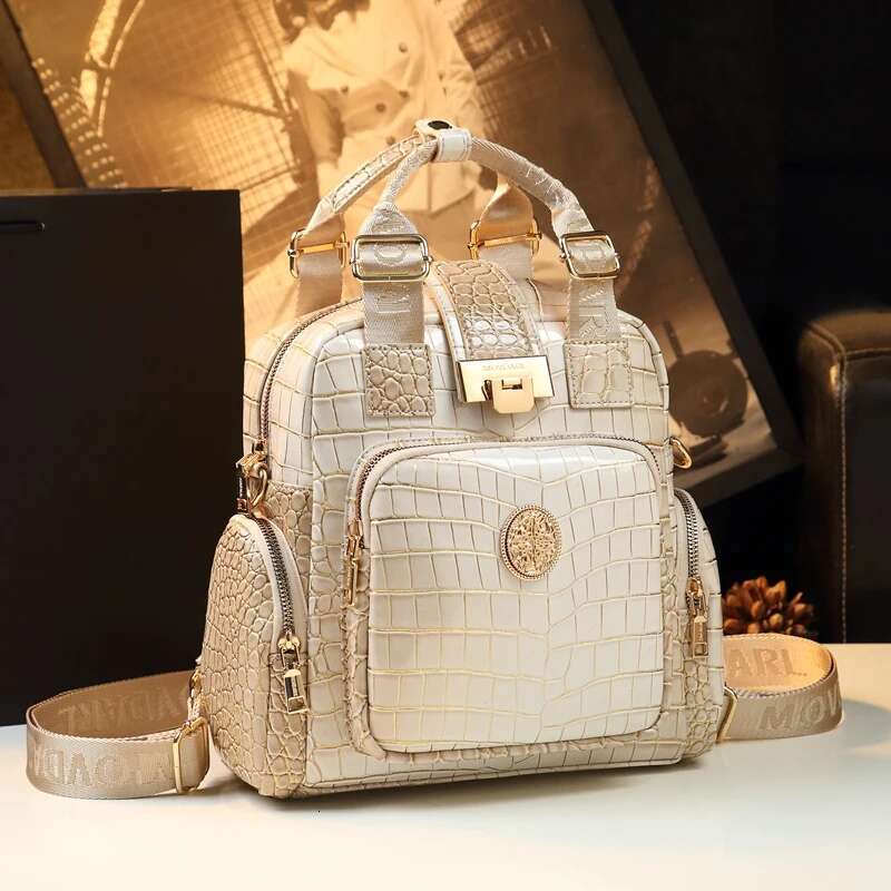 2024 Genuine Leather Women Backpacks Female Handbags Large Capacity Shoulder Multi-Functional Backpack Portable Mommy Bag Tide