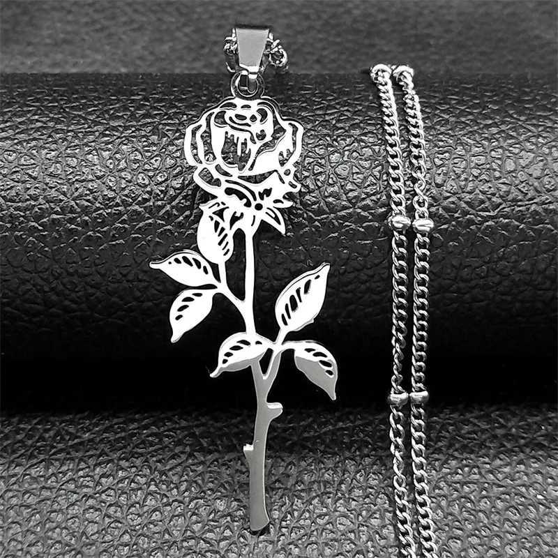 Hiphop Rose Pendant Necklace Mens Stainless Steel Silver Black Charm Chain Jewelry Gift W250318