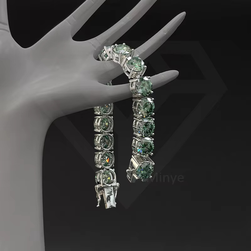Women Fine Jewelry S925 Sterling Silver Tennis Bracelet Green Moissanite Iced Out Tennis Chain
