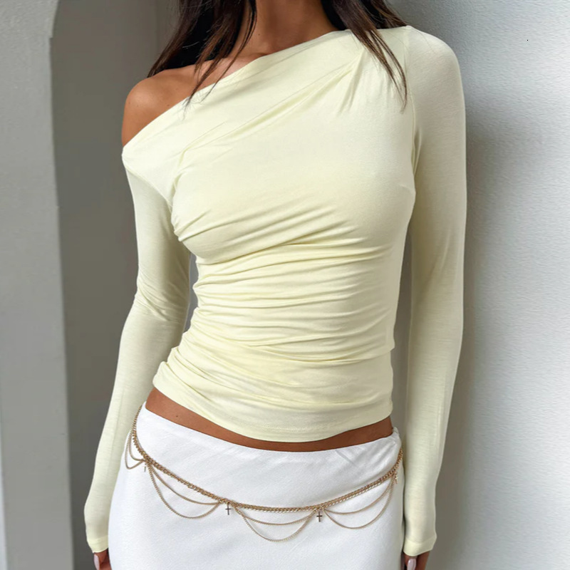 2024 New Spring And Autumn Women's Clothing Style Versatile Sloping Shoulder Slim Fit Base Long Sleeved Top For Women
