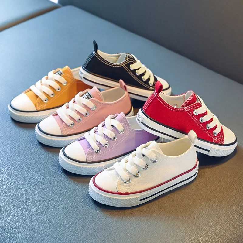 Childrens canvas shoes childrens classic lace soles soft and non slip flat shoes lightweight and breathable walking shoes W250318
