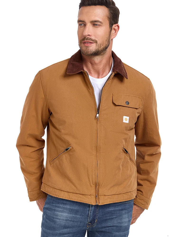 Mens winter cotton jacket warm bedding lining cargo work jacket casual lapel truck jacket 250318