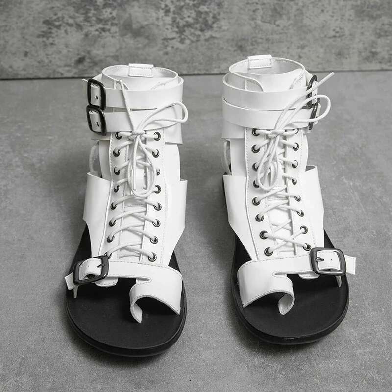 Summer New Fashion High Top Versatile Men's Roman Leather Casual Lace Up Buckle Strap Sandals Men Shoes