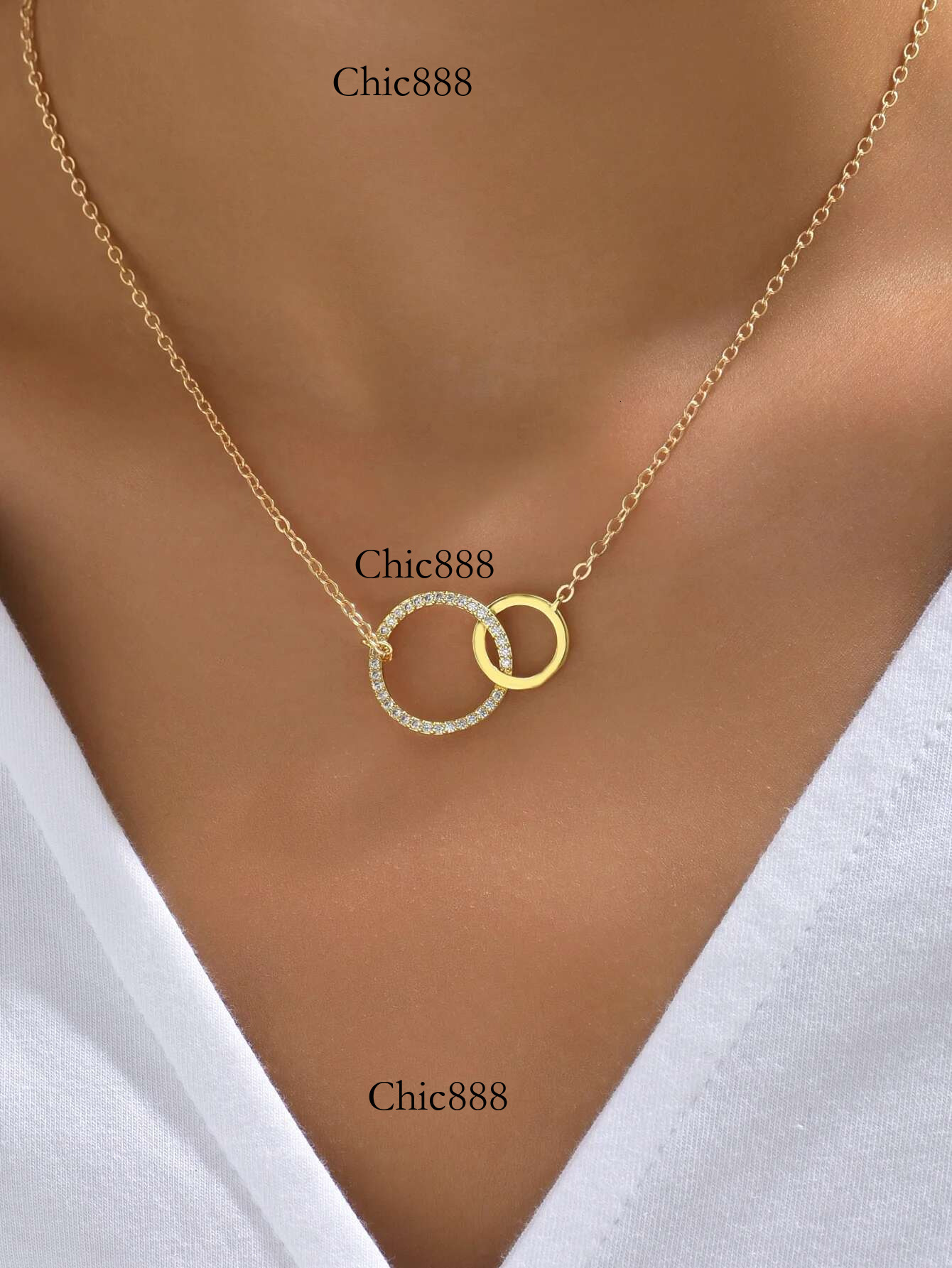 Stainless Steel Necklaces for Women Fashion Thin Chain Minimalist Dainty Double Circle Pendant Necklace on The Neck Jewelry