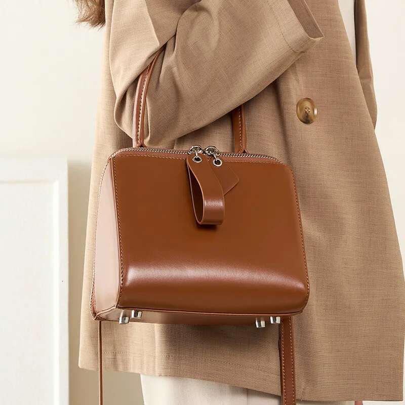 2024 Summer New Genuine Leather Women's Square Bags Simple Solid Shoulder Ladies Crossbody Bag High Quality Versatile Totes