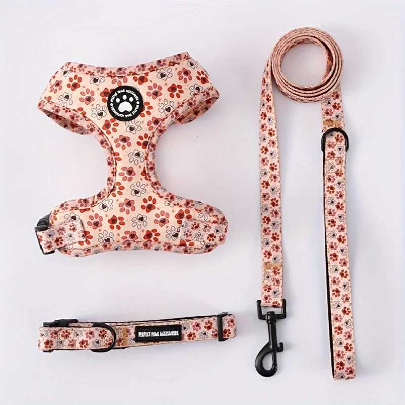 Breathable Adjustable Knit Fabric Dog Harness and Leash Set-All-Season Chest Vest with Press Buckle-for SmallMediumLarge BreedT250318