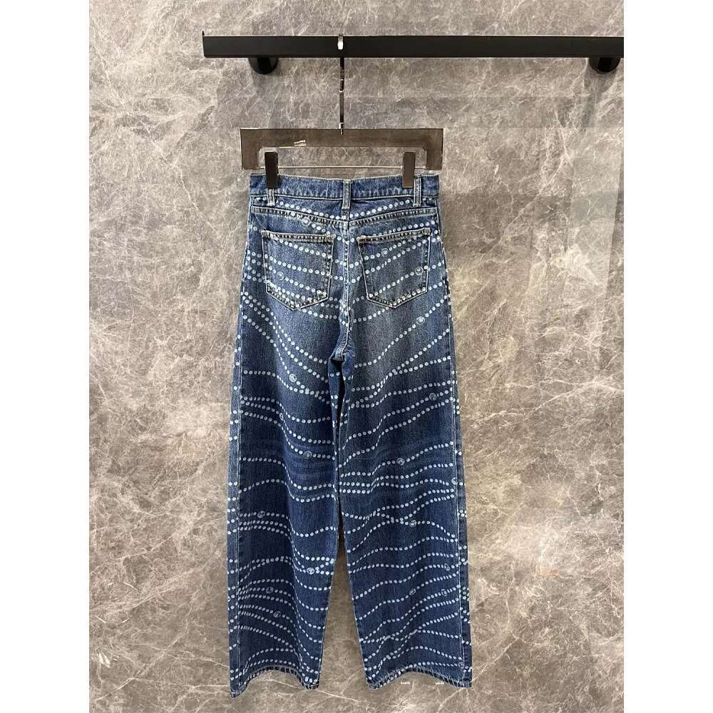 Pearl Print Wide-Leg Jeans Sweatpants Women For Pants Pure Cotton High Waist Casual Female Trousers