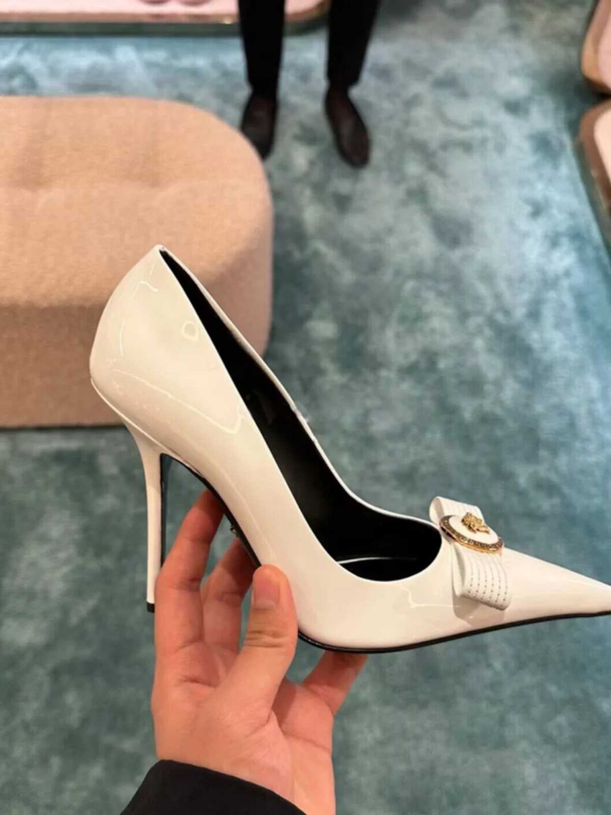 Wens black high heels Wens thin high heels high point white single shoes winter warm womens shoes Y250317