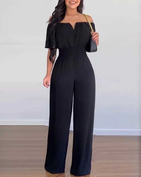 Summer elegant shoulder womens jumpsuit 2024 fashion trend casual shorts Slve wide leg pants womens jumpsuit X2503181