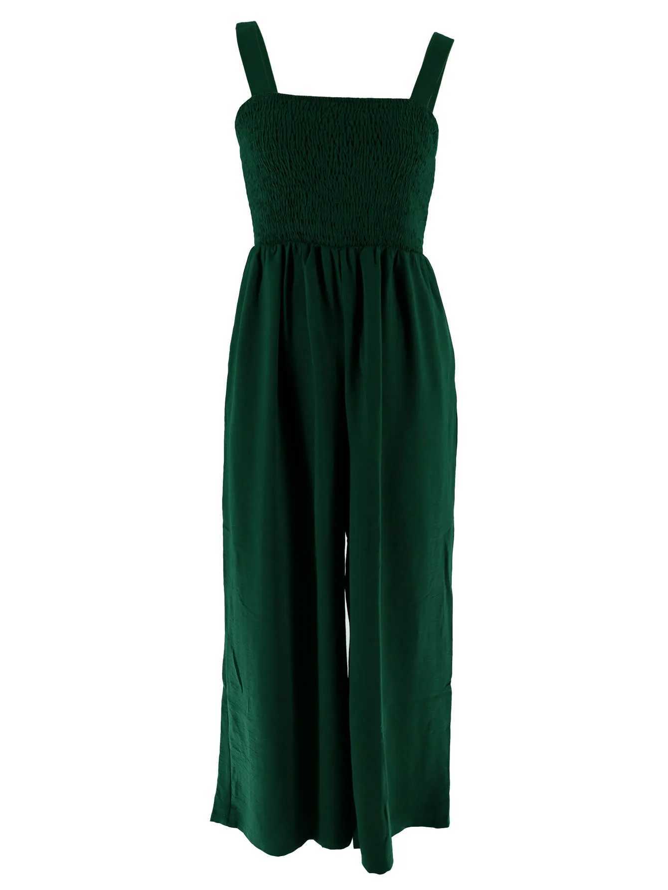 French elegant womens wide shoulder jumpsuit high waisted camisole pants Ruched Bodice design ultra-thin fit flat wide L X250318