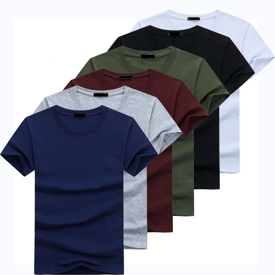 6pcs/lot High Quality Fashion Mens T-Shirts Casual Short Sleeve T-shirt Mens Solid Casual Cotton Tee Shirt Summer Clothing 250317