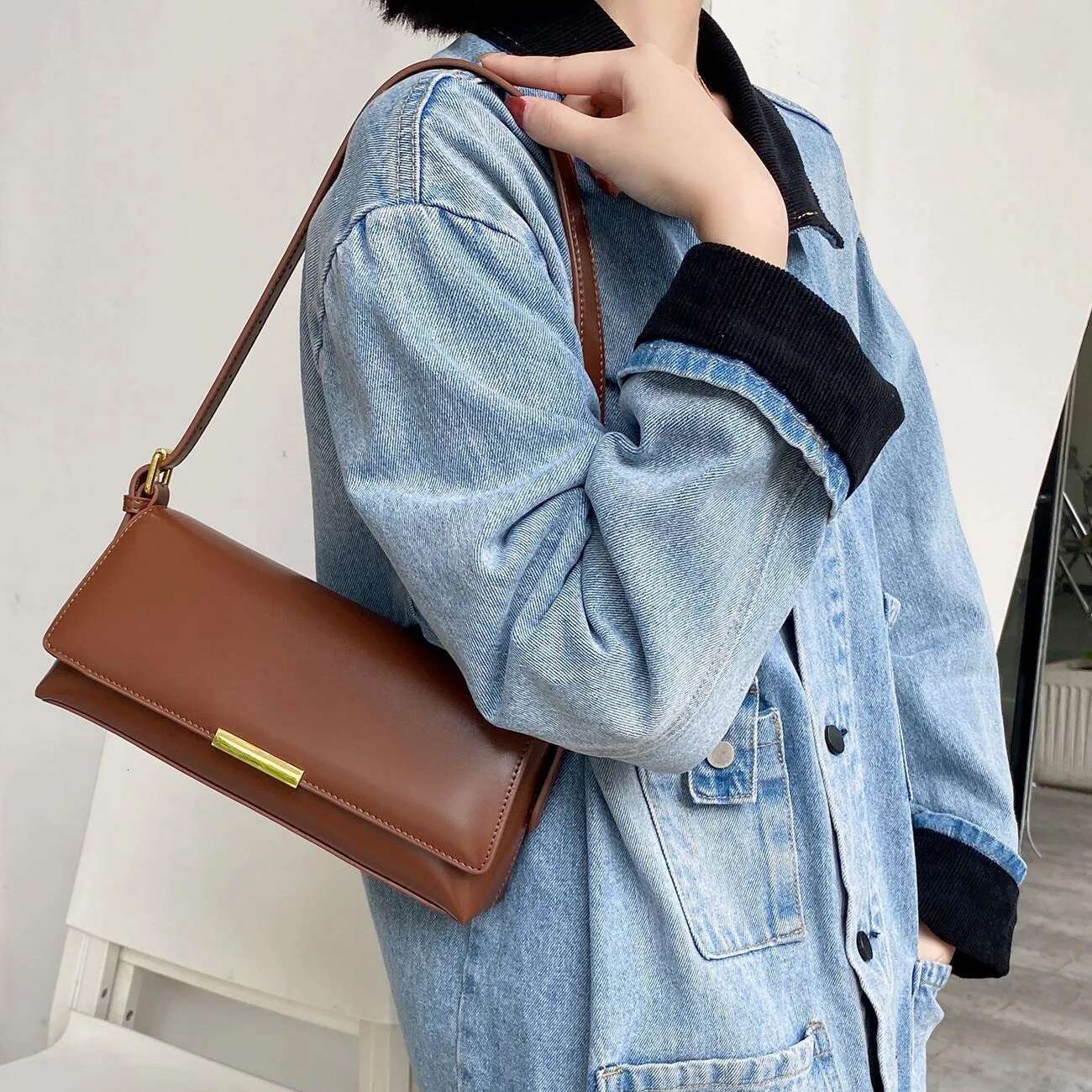 2024 Handbags Genuine Leather Women Underarm Bags High Quality Single Shoulder Female Versatile Crossbody Bag Coffee