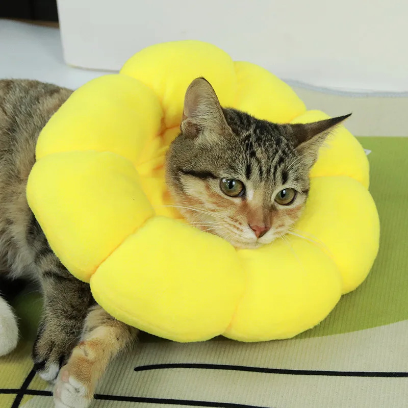 Sunflower Pet Elizabethan Collar Adjustable AntiBite Surgery AntiLick Wound Healing Cat Protection Collars Soft Plush 250318