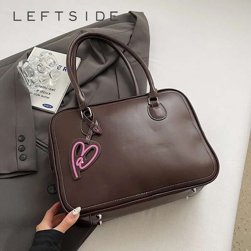 LEFTSIDE Design Small PU Leather Tote For Women 2024 Y2k Retro Fashion Solid Color Underarm Shoulder Bag Handbags