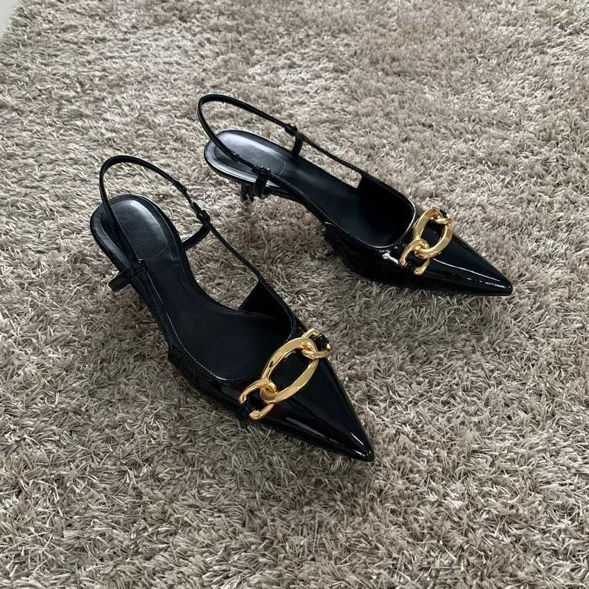 Fi Chain Kitten H Wan Slingback Pointed toe High h for Wan Pumps Ladies Wedding Heeled Off Modern Shoes Y250317