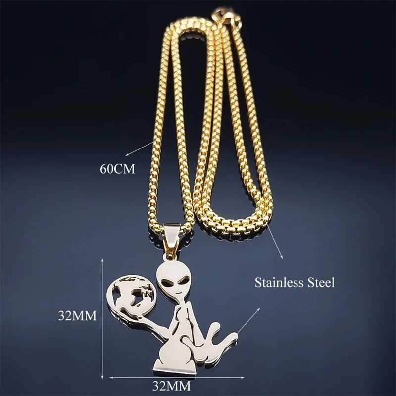 Y2K Alien Earth Pendant Necklace for Women/Men Stainless Steel Humanoid Chain Necklaces Fashion Jewelry necklaces for women W250318
