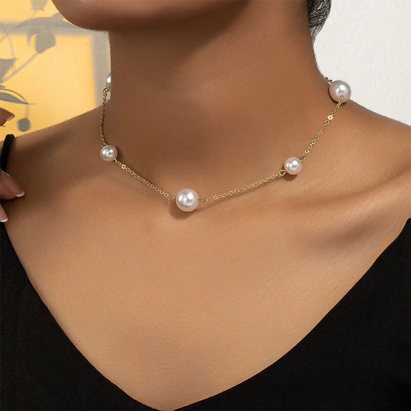 Imitation Pearl Chain Necklace Female Network Red Ins Light Luxury Style All Collarbone Chain Choker Jewelry