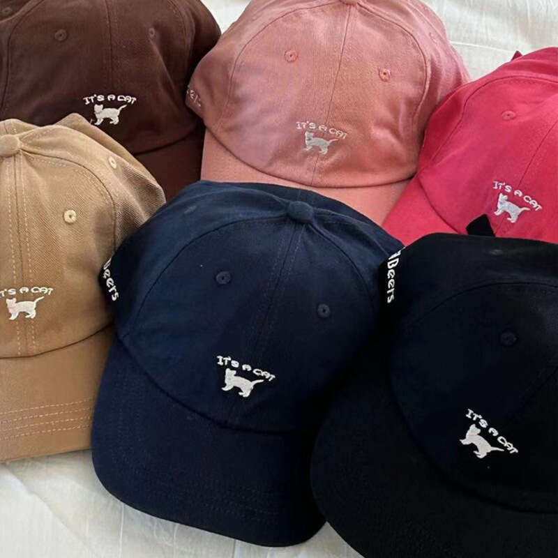 Kitten Embroidery Spring/Summer Korean Ins Style Soft Top Baseball for Men and Women, Elegant Curved Eaves Sunshade Duck Tongue Hat
