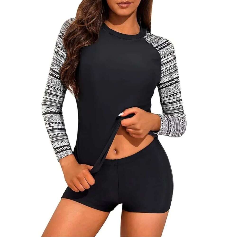 Women's long sleeved two-piece swimsuit, shorts, Amazon bestseller, fashionable surfing suit
