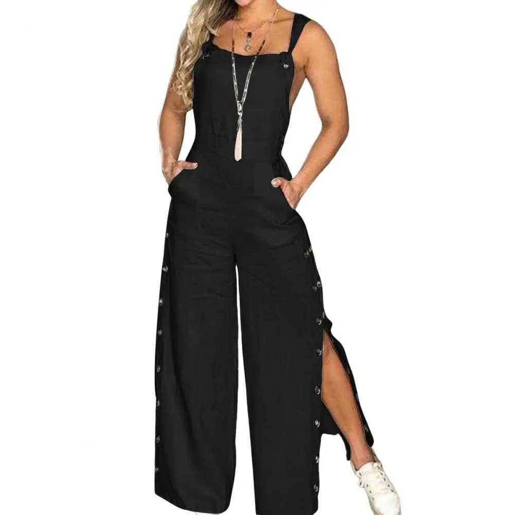 Womens straight leg jumpsuit comfortable jumpsuit fashionable womens jumpsuit with side pockets suitable for women in summer X250318