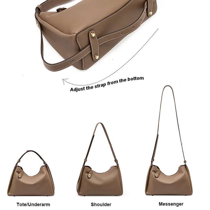 2023 New Women Casual Shoulder Genuine Leather Tote Bag High Quality Ladies Messenger Bags Female Soft Simple Handbag Khaki