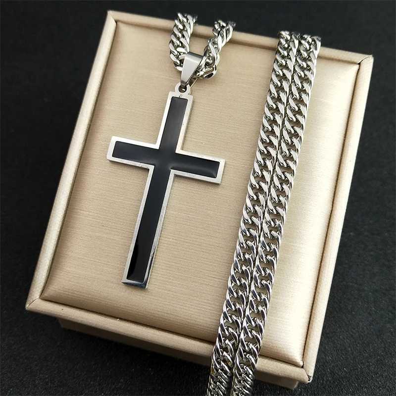 Punk Hip Hop Black Cross Pendant Necklace for Women Men Stainless Steel Gold Color Male Jesus Christ Chain Jewelry collar N8236S0 W250318