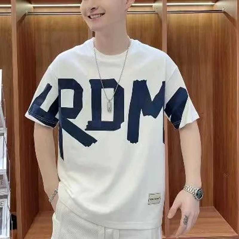 2023 Summer New Round Neck Short Sleeve Letter Printed T-shirt Mens Loose Casual Cotton Pullover TopT250318