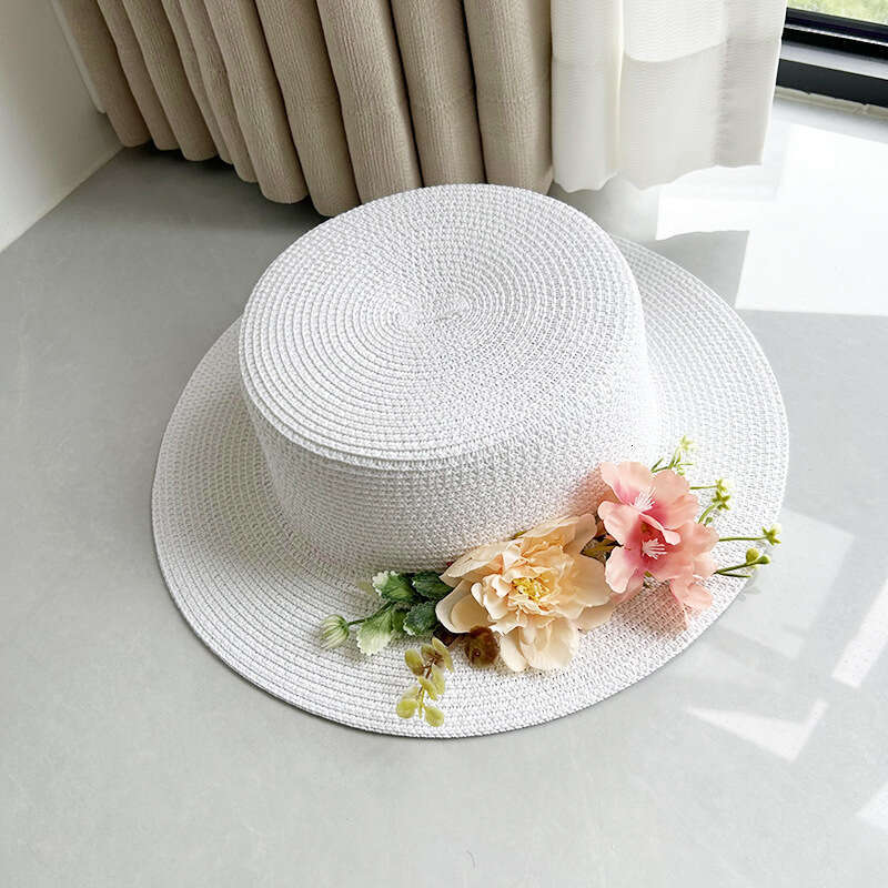 Summer flat topped straw for women, outdoor travel vacation sun check-in photo, wer hat, beach hat