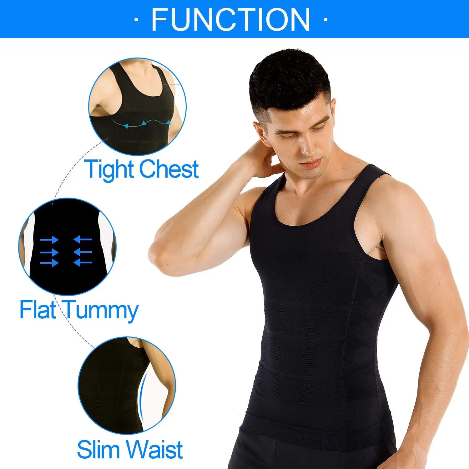 Mens weight loss and body shaping vest Abs abdominal slimming gym exercise control compression tank top sleeveless shape 250314