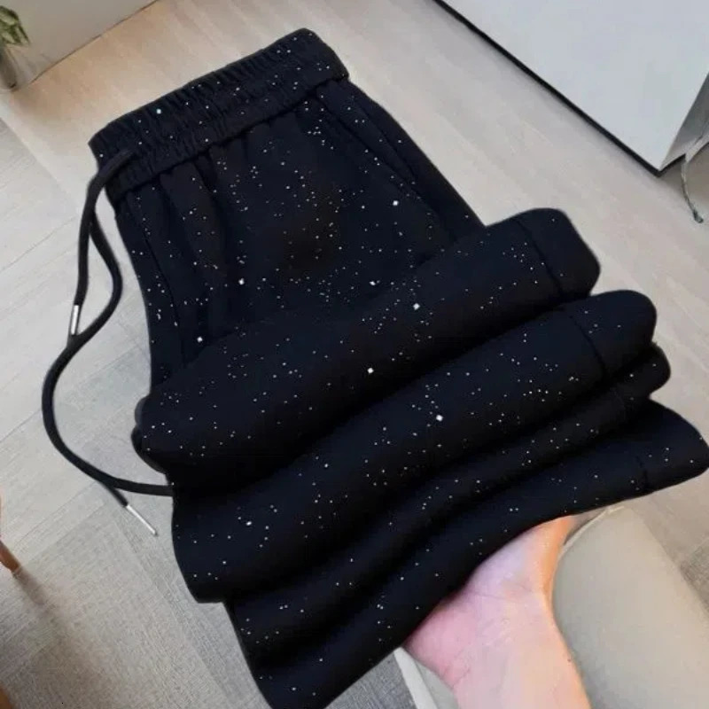 Fashionable and shiny all-star wide pants suitable for women high waisted straight leg casual sportswear Z260314