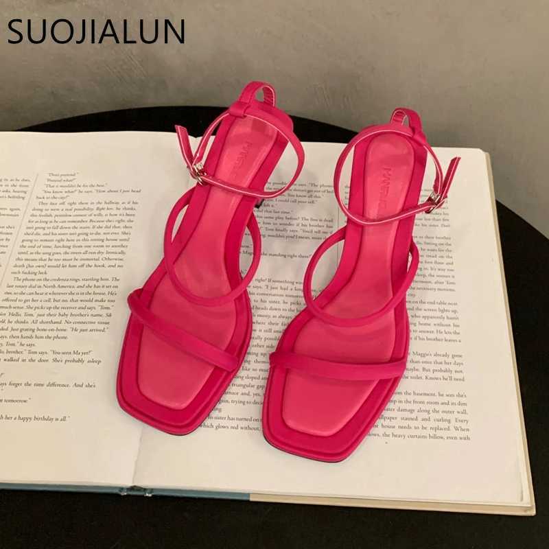 Suojialun Summers brand new casual sandals Fi narrowband ankle strap womens elegant gladiator shoes thin dress pump Y250317
