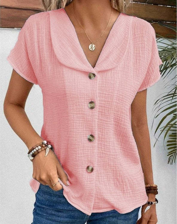 2025 new women's summer short sleeved cotton top casual shirt ddmySept