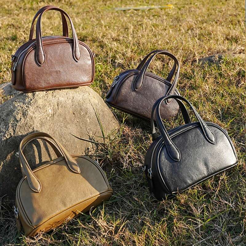 Toptrends Cow Genuine Leather Bowg Small Tote Handbags For Women 2025 Designer Purses Ladies Shoulder Crossbody Bags
