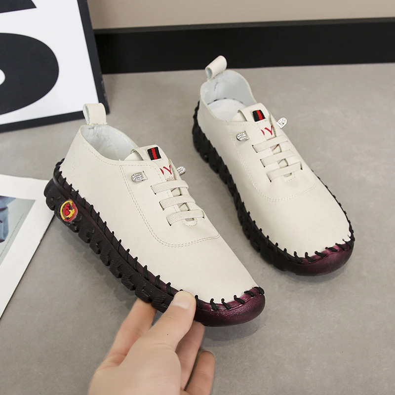 Sneakers Women Shoes Loafers Lace Up Leather Flat Spring Ladies Casual Shoes Outdoor Travel and Walking Women Shoes 250318