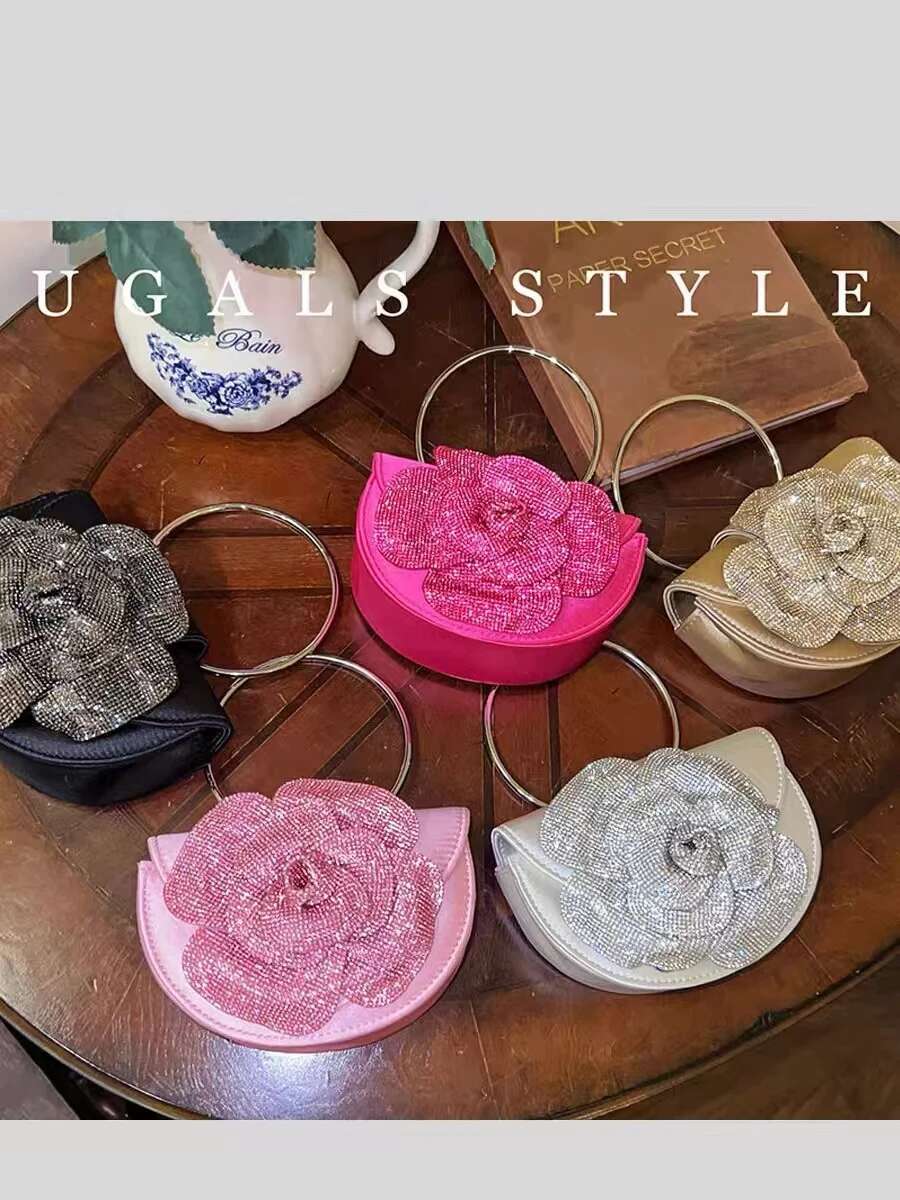 Women's Handbag Satin Half Moon Glitter Shiny Dias Ral Evening Wedding Party Clutch Purse Shoulder Bag