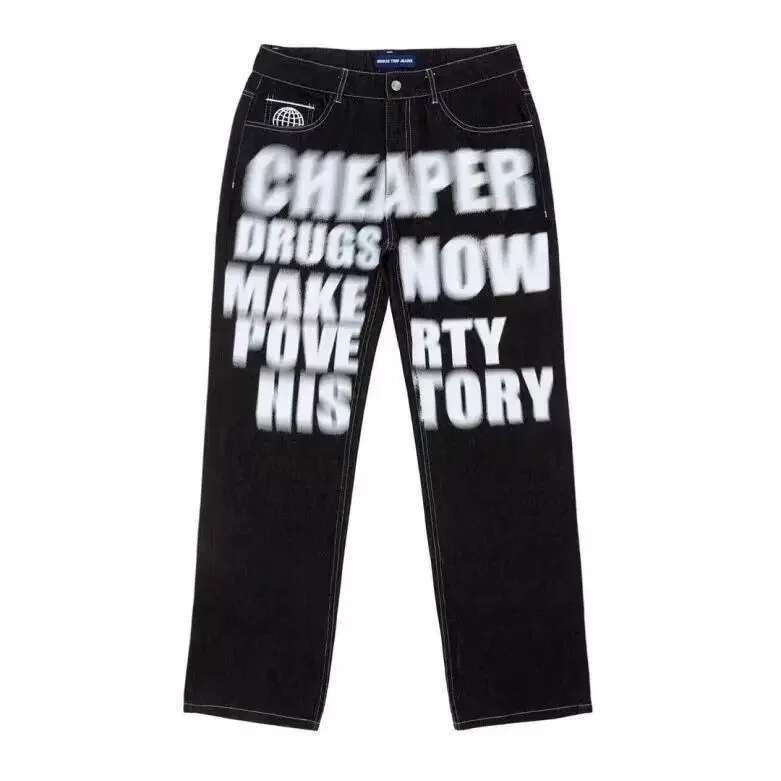 New Letter Printed Baggy Casual Denim Loose High Waisted Jeans Haruku Fashion Straight Leg Pants Men Clothing