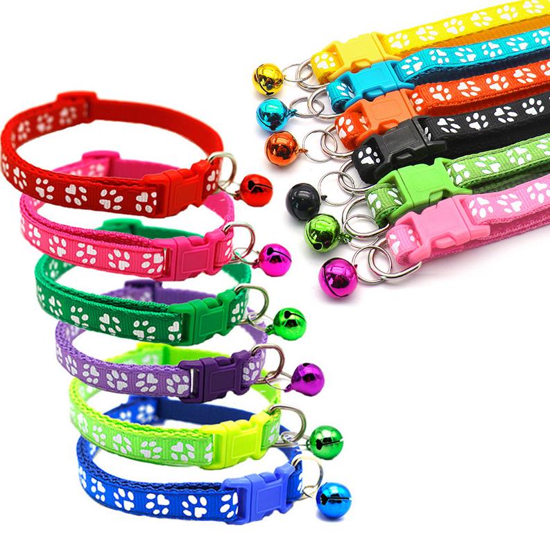 Cartoon Footprint Pet Collar with Bell Colorful Dog Puppy Cat Kitten Collar Adjustable Safety Bell Ring Necklace Pet Accessories ni124