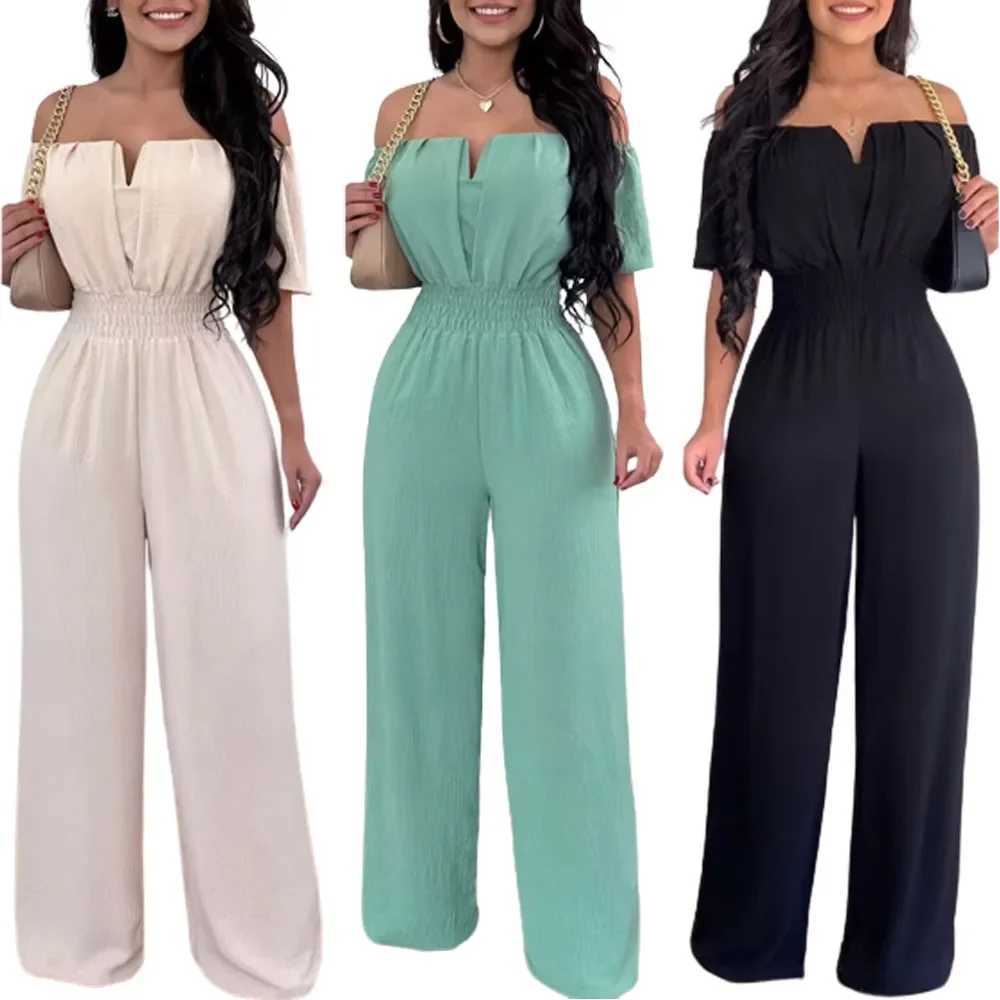 Women Printed Loose Straight Jumpsuit Pants Strapless Short Slve High Waist Full Length Jumpsuits Pants X250318