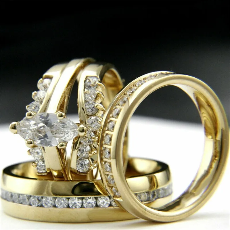 Fashionable Luxury Engagement Ring Sets in Golden Hue - Perfect Gifts for Couples