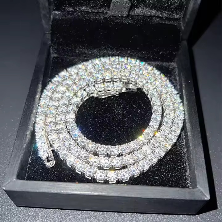 Moissanite Diamond Tennis Chain Necklace 3mm 4mm 5mm 6.5mm VVS Iced Out 925 Silver Moissanite Tennis Chain