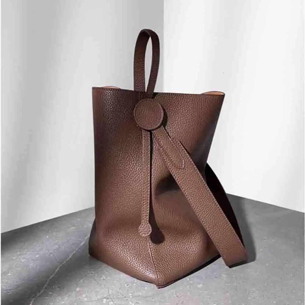 Minimalism Fashion Women Bucket Genuine Leather Handbags And Purses Soft Calfskin Casual Tote Bag New