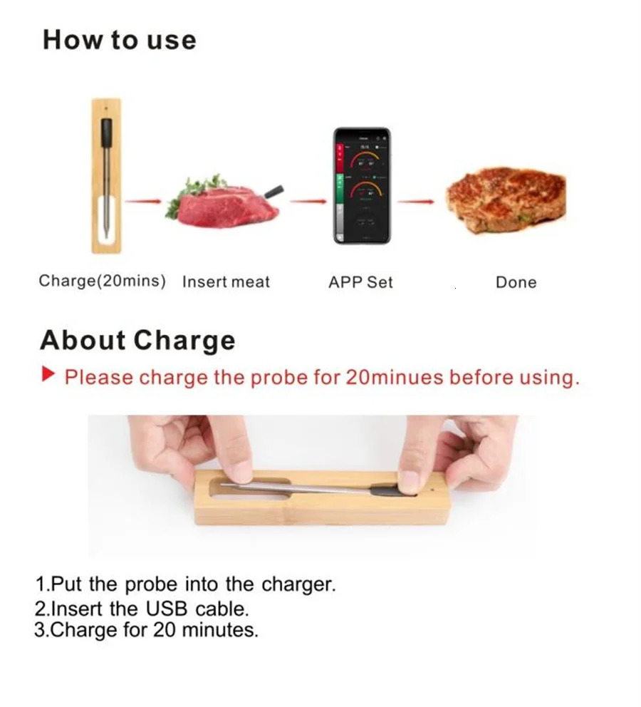 est Wireless Meat Food Thermometer Kitchen Cooking Tool Oven Grill BBQ Steak Bluetooth Temperature Meter Barbecue Accessories 250331