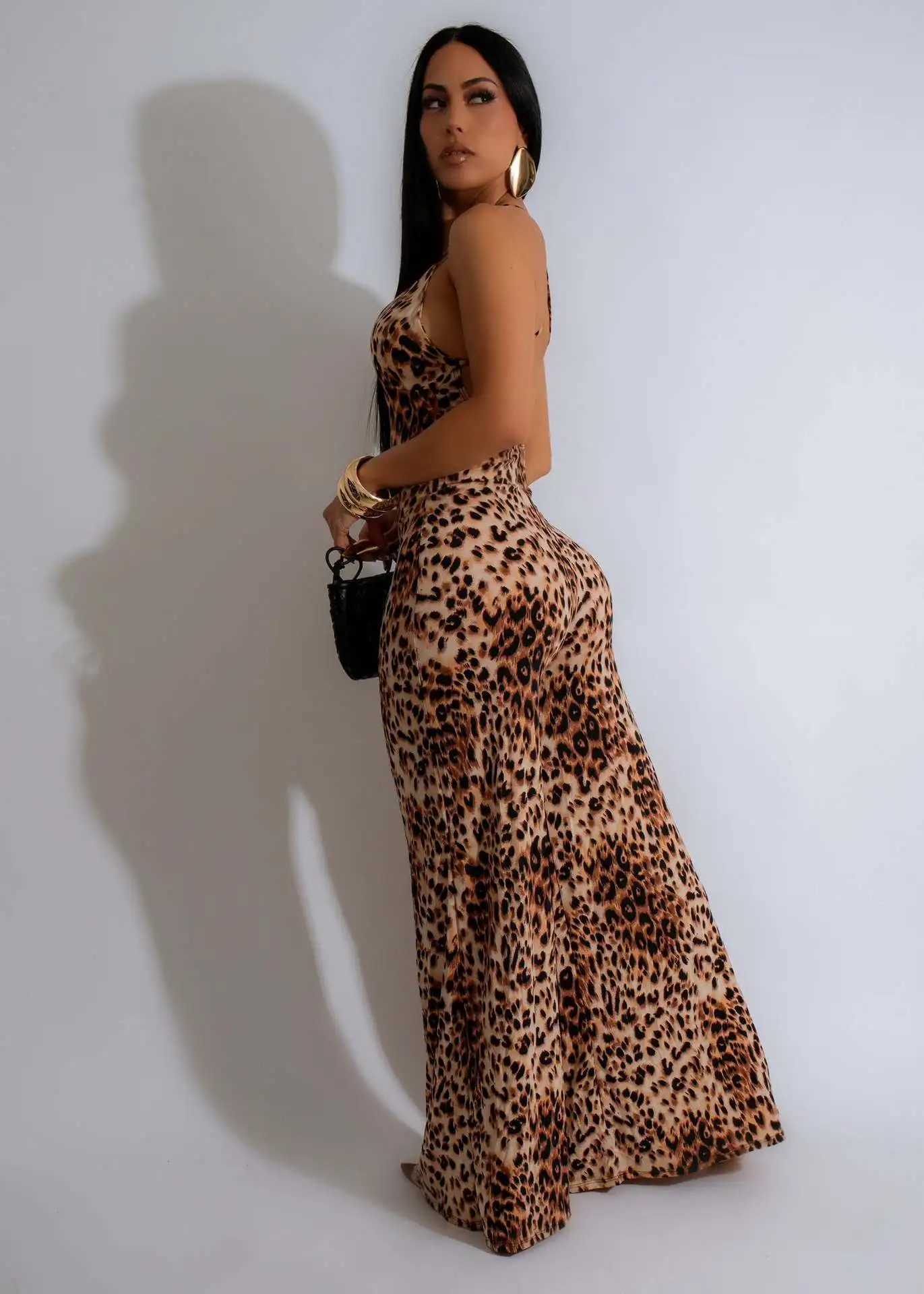 Al274 independent station European and American clothing leopard print jumpsuit suspension light flame Sveless jumpsuit summer X250318
