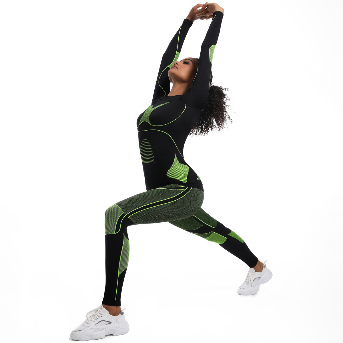 tracksuit New seamless tight fitting high elasticity long sleeved ski shapewear set, sports running cycling yoga suit for women leggings