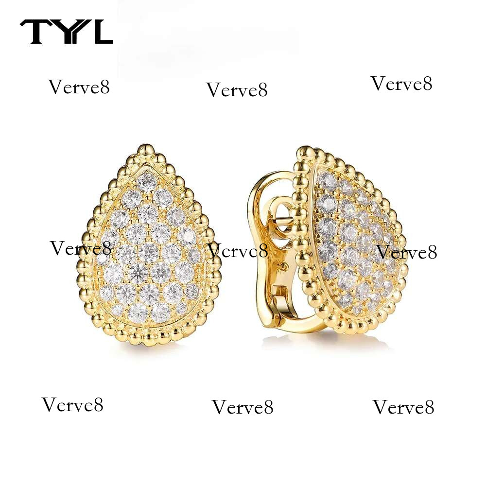 TYYL Vintage Ear Clip Earrings for Women Jewelry Fashion Party Large Water Drop Design Gold Plated Eardrop Stud Earring