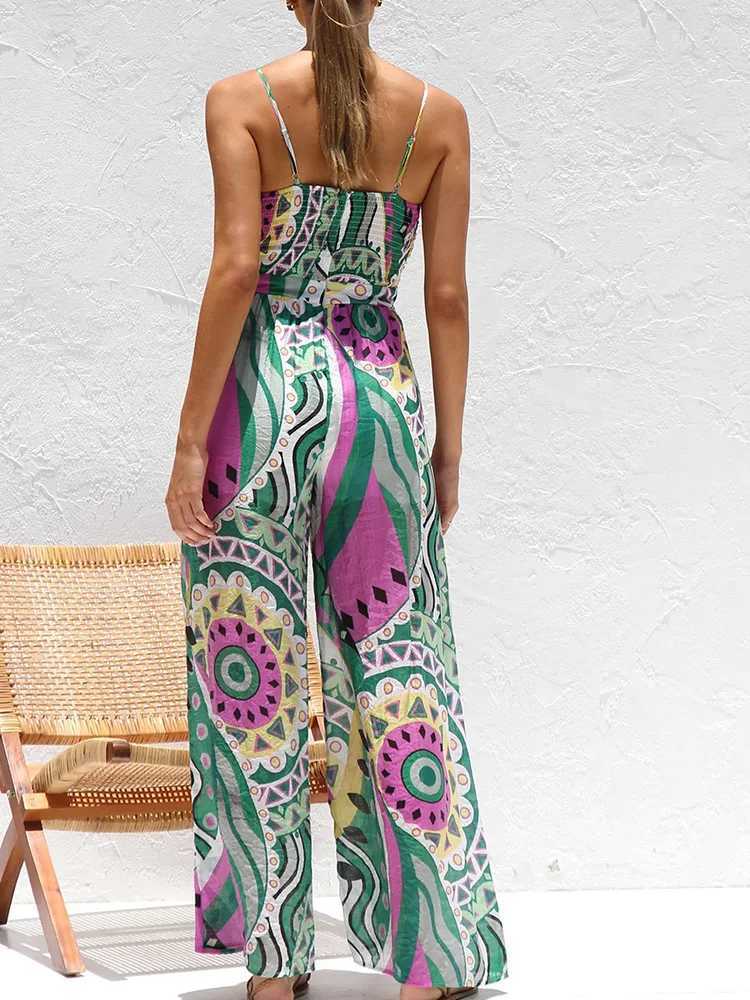 Holiday printing patch work simple jumpsuit womens summer strapless fashionable sportswear backless wide leg pants womens tight fitting clothes X25031